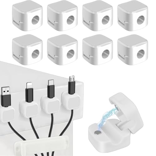 10-Pack Smooth Adjustable Magnetic Cable Clips - Effortlessly Organize Your Cords Under The Desk for a Tidy Workspace! (White)