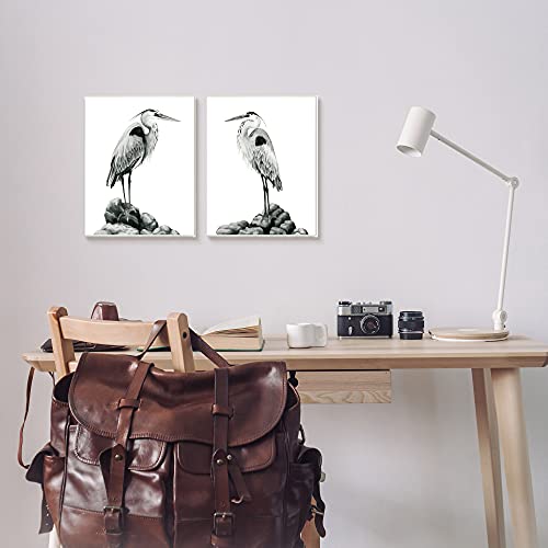 Image of 'Great Herons Standing Rocks Bird Portraits'| 2pc Wall Plaque Art Set