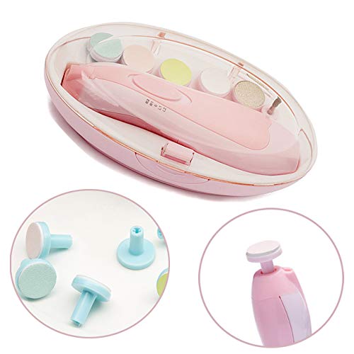 Eléctrico Lima de uñas del bebé,Multifuncional Set de Pedicura para Bebés y Adultos para las uñas, Cuidado, Pulido y Recorte, 6 en 1 Manicura de Seguridad Profesional (Rosa)