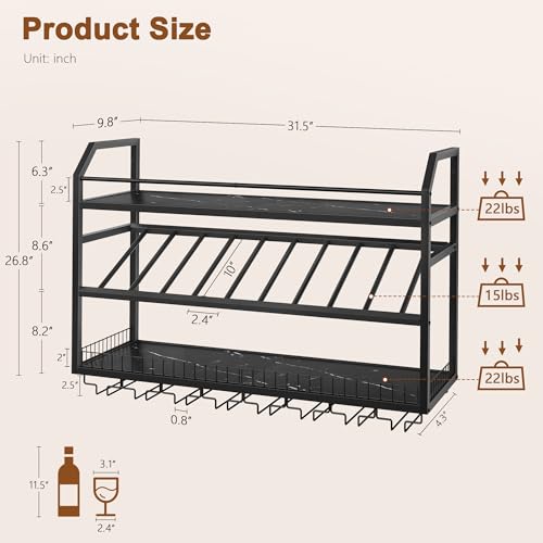 Image of Hoctieon Wall Mounted Wine Rack, 31.5 inch Wall Wine Rack for Display and Storage, Hanging Bottle Holder, for Living Room, Dining Room, Bar, Wine Cellar, Black Marbled