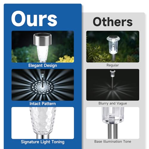 Aigostar Solar Lights Outdoor Garden, 12 Pack Outdoor Lights Solar Powered Stake Lights, Waterproof Solar Pathway Lights, Stainless Steel LED Garden Light Landscape Path Lighting for Walkway Lawn - Image 5