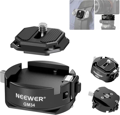 Neewer GM34   Kit de Placa de liberación rápida para cámara, Placa de Montaje QR Cuadrada de Bloqueo automático con Base de Abrazadera Tipo Arca, Compatible con Clip de cámara Arca Swiss Peak Design