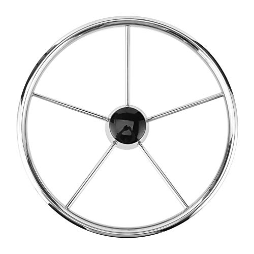 Acouto 5 Spoke Boat Steering Wheel,15-1/2in 5 Spoke 10 Degree Steering Wheel Stainless Steel Marine Boat Accessories