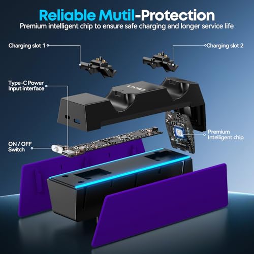Image of OIVO P5 Controller Charger with Fast Charging AC Adapter, P5 Controller Charging Station Stand for Play Station 5, Docking Station Replacement for PS 5 Accessories Kits, Galactic Purple