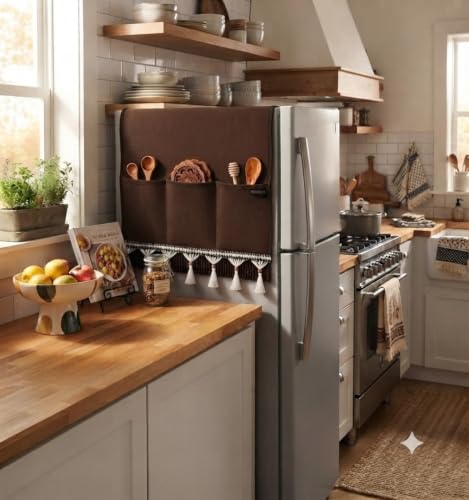 Image of Refrigerator Single Door Cover (130 x 54 cm) (Brown Lace)