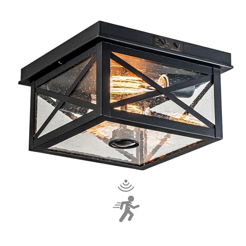 FTL Plafonnier Exterieur Detecteur de Mouvement, Noir Luminaire Porche avec Capteur Crepusculaire...