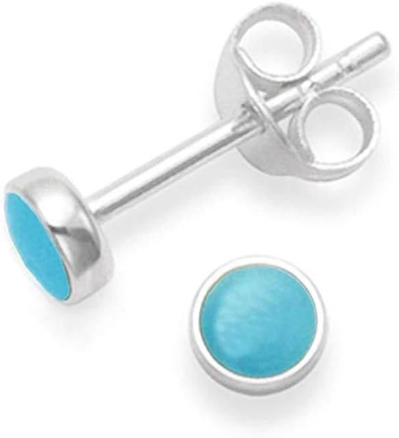 Heather Needham Sterling Silver Turquoise Stud Earrings - Size: TINY 4mm. PLEASE STUDY 2ND PHOTO FOR SIZE Gift Boxed. 5554TQ