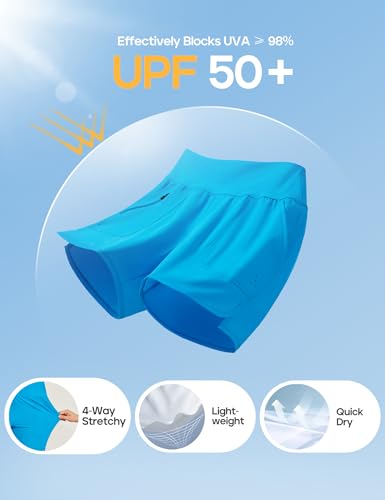 Image of Heathyoga 5 inch Swim Board Shorts Women Stretchy High Waisted Bathing Suits Bottoms Quick Dry UPF 50+ Beach Shorts with Liner