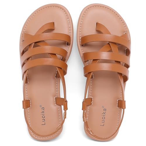 Image of Luoika Women's Wide Width Flat Sandals, Flip Flop Casual Strapy Sandals Slip on Summer Beach Shoes for Women.