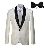Mens Floral Tux Dress Suit Jacket Formal Print Shawl Lapel 1 Button Slim Fit Blazer Dinner Wedding Prom Sport Coat White XL