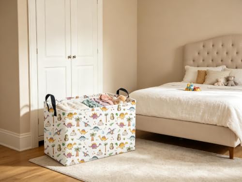 Image of Sanjiaofeng Rectangular Dinosaur Baskets,Waterproof Foldable Dinosaur Basket with Handles,Nursery Hamper,Home Organizer,Books Box,Gift Baskets(Little Cute Dinosaurs)