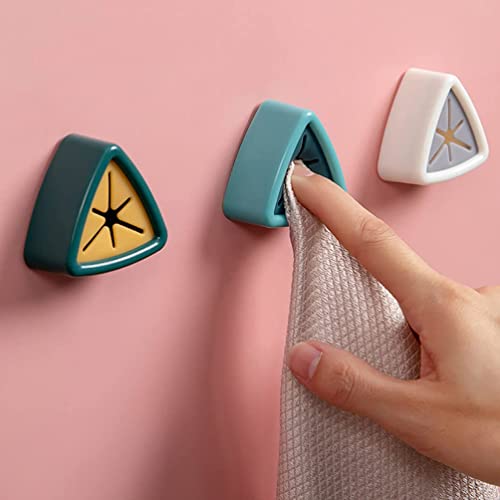 Image of Kitchen Towel Plug Hooks Holder Wall Mounted Punch Free Opening Dish Racks Rag Rack Hooks, Self Adhesive Hook, Round Mount Hook Tea for Bathroom, and Home, Wall, Cabinet, Garage