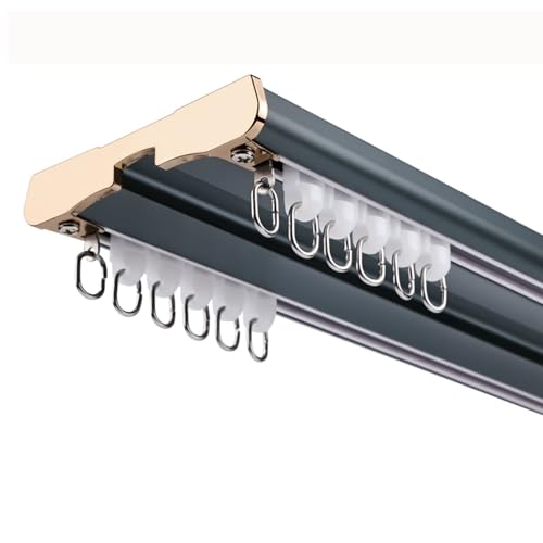 Riel de cortina de aluminio siamés de doble riel para montaje en techo con tecnología de silencio para sala de estar, dormitorio, divisor de habitación, azul, 240 cm