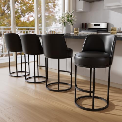 Image of Ollega 26 inch Black Counter Height Bar Stools Set of 2, Anti-Pinch Swivel