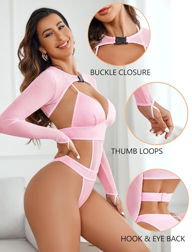 Image of Avidlove Rave Outfits for Women Festival Sexy Lingerie Bodysuit 2 Piece | Buckle shrug crop top halter bodysuit set, snap closure, breathable mesh, for concerts and club nights