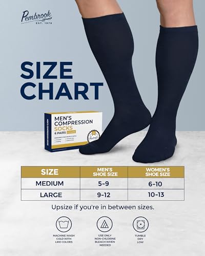 Image of Pembrook Light Compression Socks for Men - 6 Pairs | 8-15 mmHg Navy Compression Socks | Mens Compression Sock for Circulation Support | Light Compression Sock Men