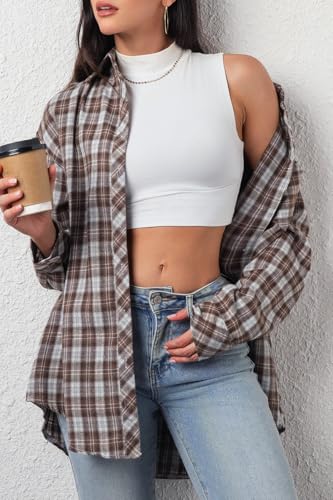 Image of CHYRII Womens Button Down Flannel Shirts Long Sleeve Plaid Shackets Business Casual Blouse Top