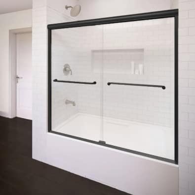 3/8" Clear Tempered Glass Sliding Shower Door, Semi Frame-Less 60x64 Brite Anodized. (Matt Black)