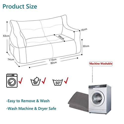Hwoek Bean Bag Sofa Cover Only Without Filling 115X74X63Cm, Fine-Staple Cotton Bean Bag Chair Covers For Adults Teens, Memory Foam&Stuffed Animal Storage,Off White #TOP6