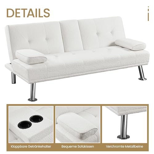 Yaheetech Schlafsofa für max. 3 Personen Gästebett Couch Sofa mit Schlaffunktion Tagesbett Bettsofa Schlafcouch Sofabett Polstersofa bis 350 kg belastbar Elfenbeinen – Bild 6