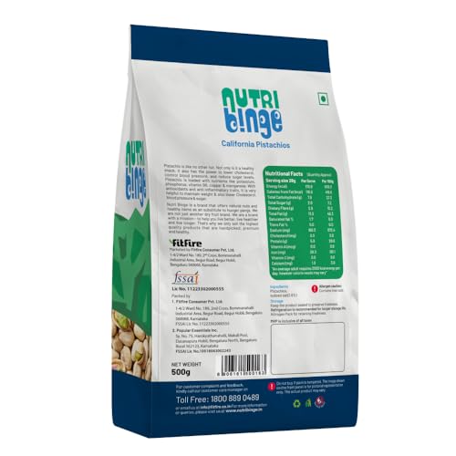 Image of NUTRI BINGE Pistachios (Pista 200 Grams) - Pack of 3, Premium California Roasted and Salted Pista Dry Fruits, Fresh Nutrient Rich Vegan Healthy Snacks