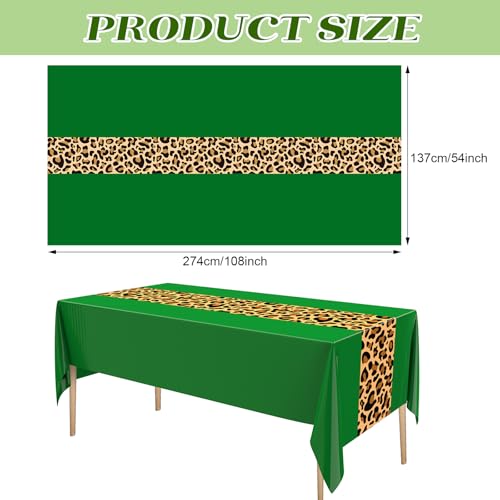 Image of Buryeah Leopard Print Tablecloth 54 x 108'' Leopard Plastic Table Cover Disposable Safari Animal Cheetah Print Party Decorations for Baby Shower Wedding Birthday Party Favors(Green,3 Pcs)
