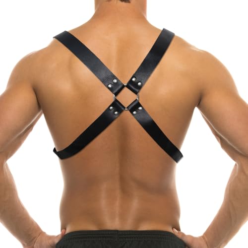 GKLWEJ Herren Leder Harness, Body Sex Punk Brust, Rave Outfit, Gay Unterwäsche, Clubwear, Gladiator Kostüm, Sklave Bandage, Verstellbar
