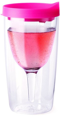 Vino2Go Double Wall Insulated Acrylic Wine Tumbler with Pink Slide Top Lids 10 oz.