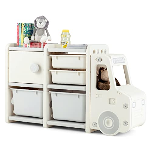 GOPLUS Meuble de Rangement Enfants, en Forme de Camion, Étagère de Rangement en PEHD pour Jouets...