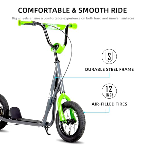Image of JOYSTAR Kick Scooter for Kids with 12 Inch Front and Rear Wheel, Rear V-Brake and Adjustable Handlebar, Youth Scooter for Indoor & Outdoor, Green
