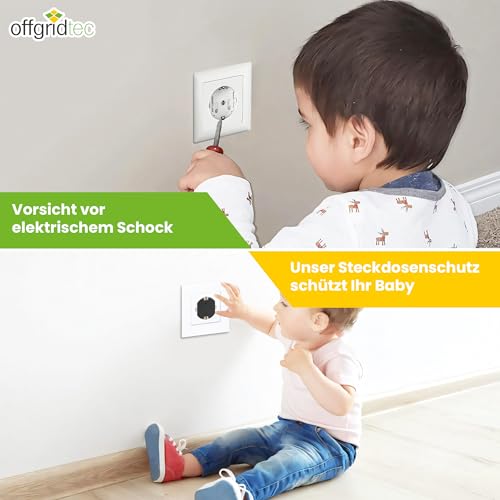 Offgridtec 20 x Kindersicherung Steckdose mit sicherem 2-Wege-Drehmechanismus, Wiederverwendbare Steckdosen-Kindersicherung, Langlebiger ABS-Kunststoff, Passend für Standard deutsche Stecker – Schwarz