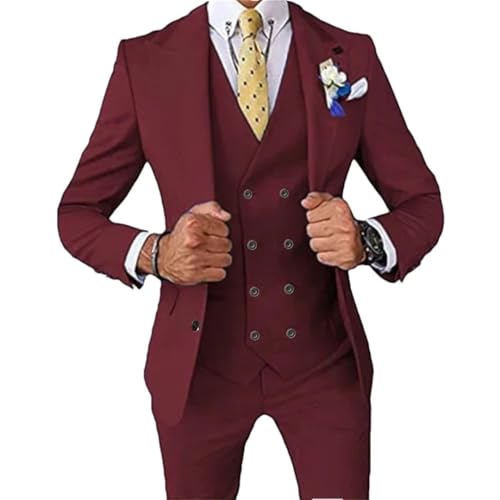 Men's Suits Regular Fit 3 Pieces Blazer Vests Pants Double Breasted Vest Prom Tuxedos Set Wedding Suits