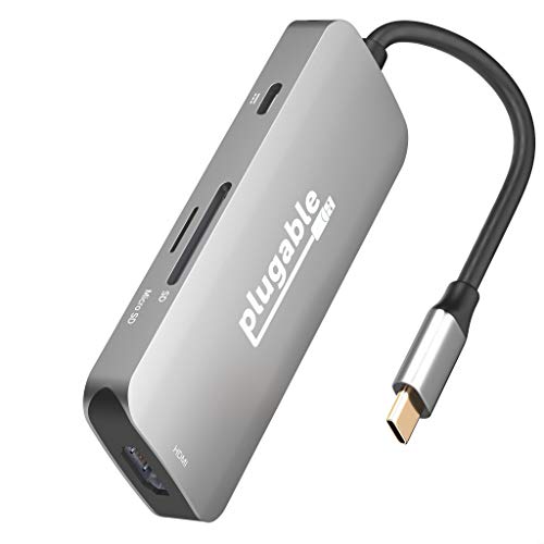 Plugable USB C Hub Multiport Adapter, 7-in-1 Hub Compatible with MacBook Pro, Windows, Chromebook, Dell XPS, Thunderbolt 3 and More (4K HDMI, 3 USB 3.0, SD & microSD Card Reader, 87W Charging)