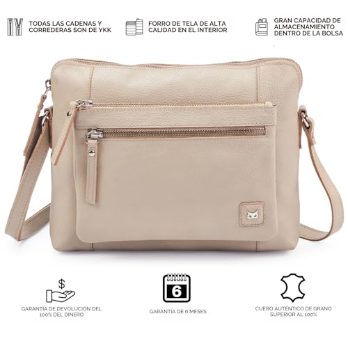 Wise Owl Accessories – Bolso bandolera mujer/bolso hombre de piel auténtica, bolso de hombro unisex con 5 bolsillos - imagen 9