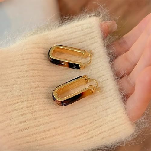 Leopard Print 18K Gold Plated Oval Hoop Earrings for Women Dainty Simple Acrylic Brown Leopard Chunky Huggie Hoops Hypoallergenic Fashion Jewelry3