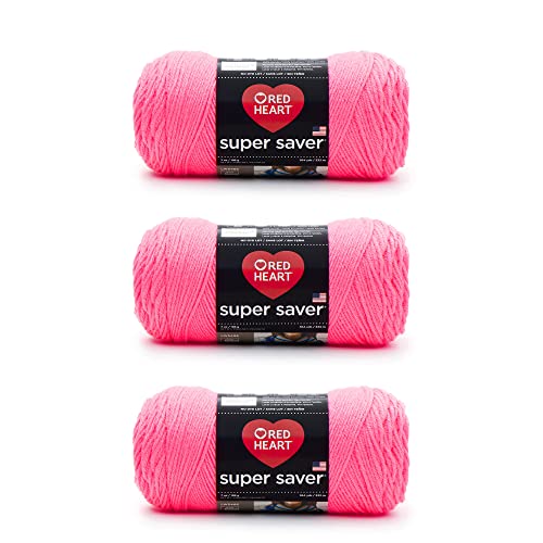 Red Heart Super Saver Pretty N Pink Yarn - 3 Pack of 198g/7oz - Acrylic - 4 Medium (Worsted) - 364 Yards - Knitting/Crochet