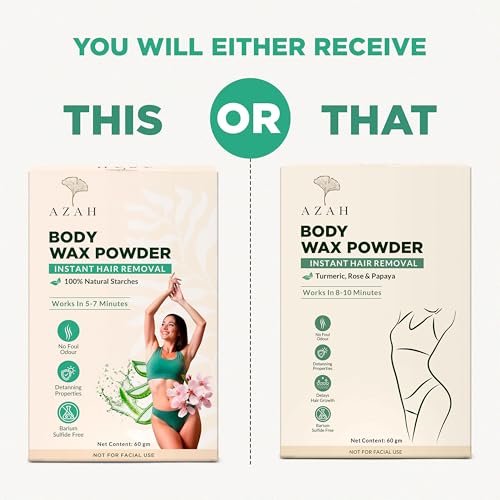Image of Azah Bikini Wax Powder for Women [60gm x 2]| Painless Hair Removal in 8-10 Mins | Natural Wax Powder with Turmeric, ROse & Papaya | No Chemicals, No Irritation & Rashes, Ideal for Bikini, Legs & Underarms