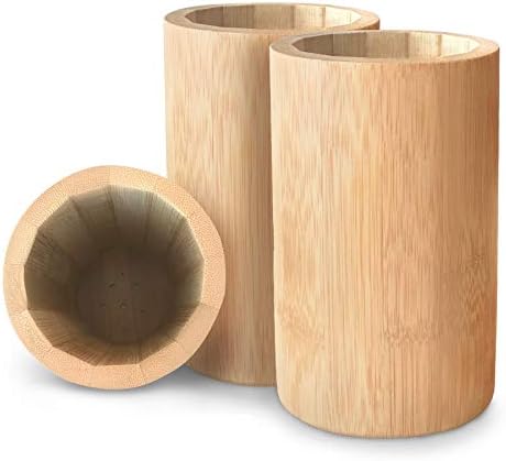 Sophie & Panda Bamboo Pen Holder Tooth Brush Holder - Don't Miss This Extremely Versatile and Beautiful Cylinder Bamboo Storage Organizer Chopstick Holder Makeup Brush Holder Utensil Caddy Pack of 3