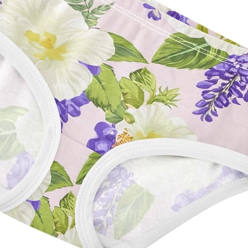 Cotton Toddler Girls Underwear Purple Wisteria White Hibiscus Flowers Girl Panties Cute Fun Kids Undies Briefs 2t4