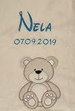 KIDDI-MEDIA Babydecke mit Name und Geburtsdatum Bestickt/kuschelig weich / 1A Qualit&auml;t (Beige - Teddyb&auml;r)