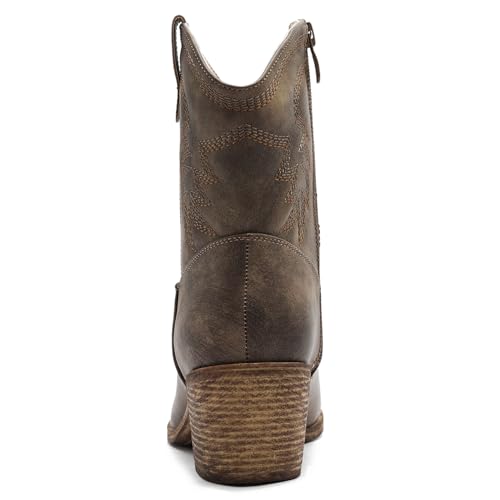 Image of GLOBALWIN Women's Cowgirl Boots Ankle Brown Cowboy Boots With Embroidered Stitching Low Heel Comfortable Western Boots For Country Outfits