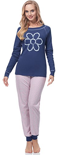 Italian Fashion IF Pyjama Ensemble Haut et Bas Vêtement d'Intérieur Femme IF180002 (Bleu foncé, M)