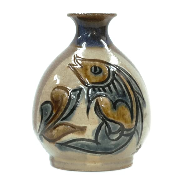 ⭐琉球陶芸 人間国宝 金城次郎初期作 蝦魚紋小壺 コレクション骨董品