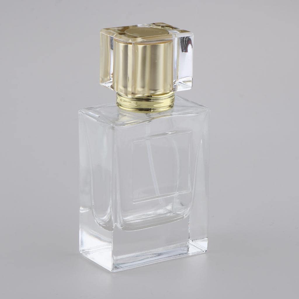 Square 50ml Empty Perfume Bottle Transparent Glass Golden Lid-image-14