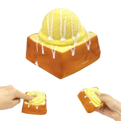 Giant Ice Cream Honey Toast Squishy, Scented Slow Rising Desktop Fidget Stress Reliever, Realistic Bread Cake Food Model for Home Office Decor, Aesthetic Desk Accessory Gift (Yellow)