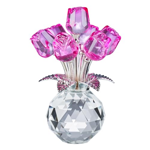 XLSJGYP Crystal Pink Flower Glass Flowers Decoration Gifts for Women Girl Wife Girlfriend...