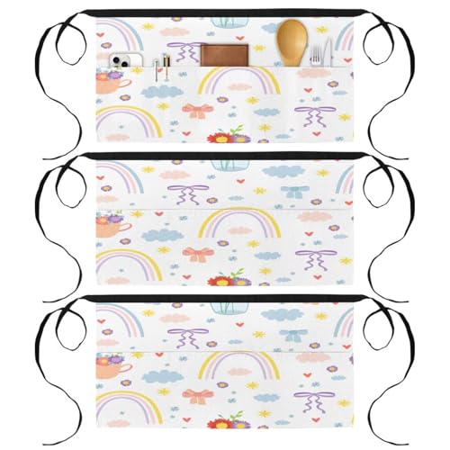 Lot de 3 tabliers courts avec 3 poches multicolores pour le service en bar et bistrot