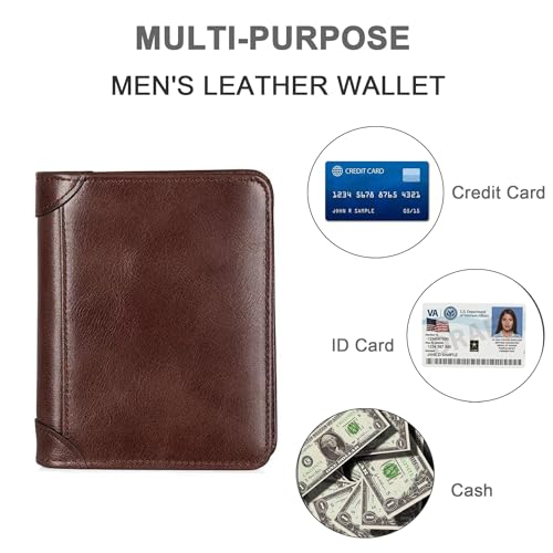 Veryrich Men's Wallets, Mens RFID Blocking Trifold Wallet Soft Genuine Leather Purse | Secure and Durable Extra Capacity Billfold with 11 Credit Cards (Vintage Coffee)3