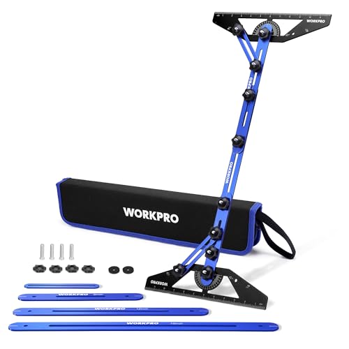 WORKPRO Stair Tread Template Tool Aluminum Alloy Stair Tread Jig with Triangular Structure Brace 10.1 to 56.3 Adjustable Length Stair Measuring Tool Stair Tread Gauge for Stairs Floor Cabinets