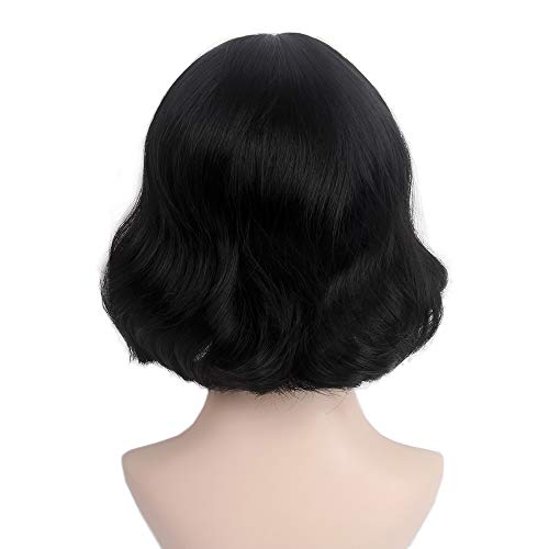 STfantasy Dark Black Layered Bob Rizado Peluca con Flequillo Ondulado Corto para Mujeres Daily Fancy Dress Cosplay Pelo sintético